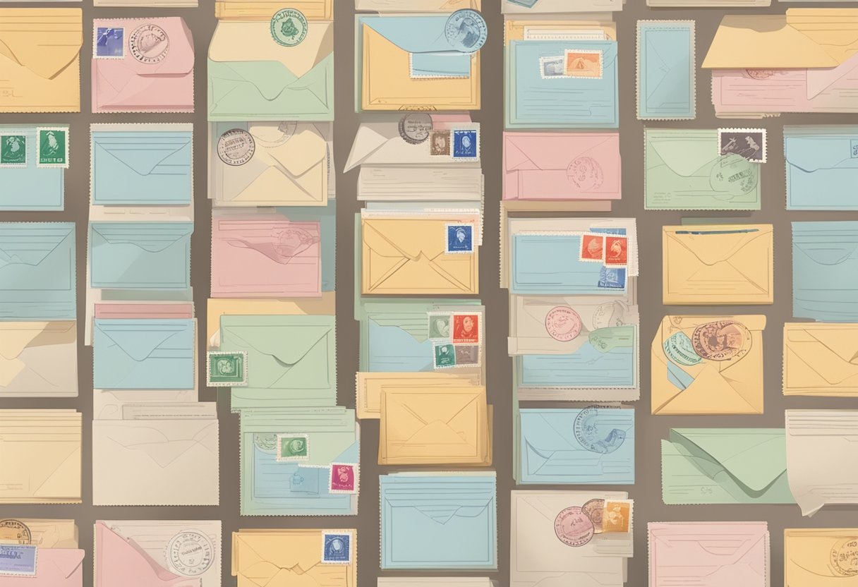 A stack of envelopes with various addresses and stamps